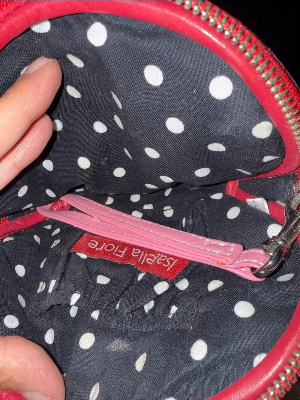 Vintage Y2K Isabella Fiore Pink Faux-Leather Cosmetic Pouch with Dog Graphic